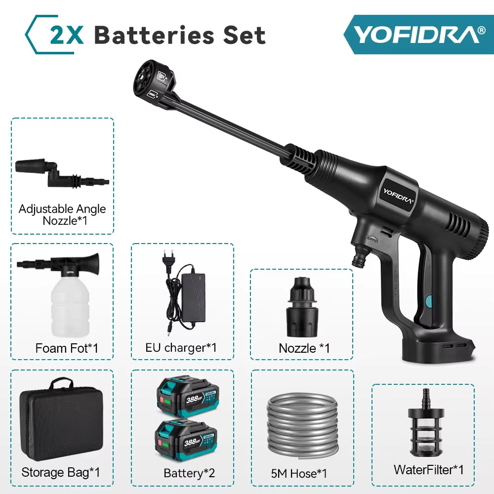 200Bar Brushless High Pressure Car Washer Gun 6 in 1 Electric Garden Washing Water Spray Gun for Makita 18V Battery Pin