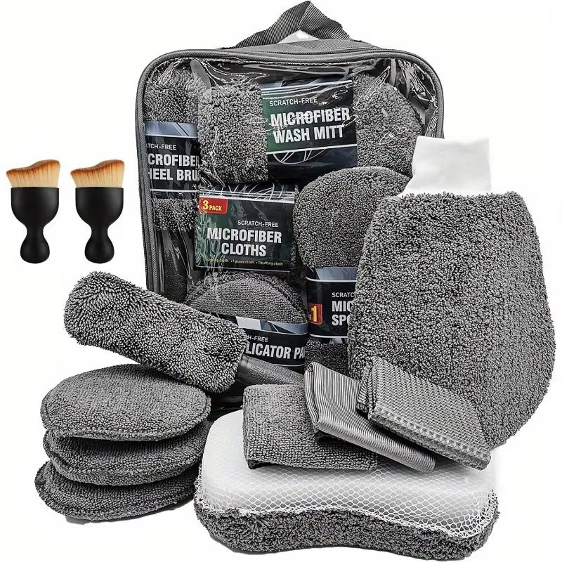 11Pcs Microfiber Car Cleaning Kit Tire Brush Scratch Removal Pads Detailing Sponges Interior Cleaning Essentials Cleaning Tools