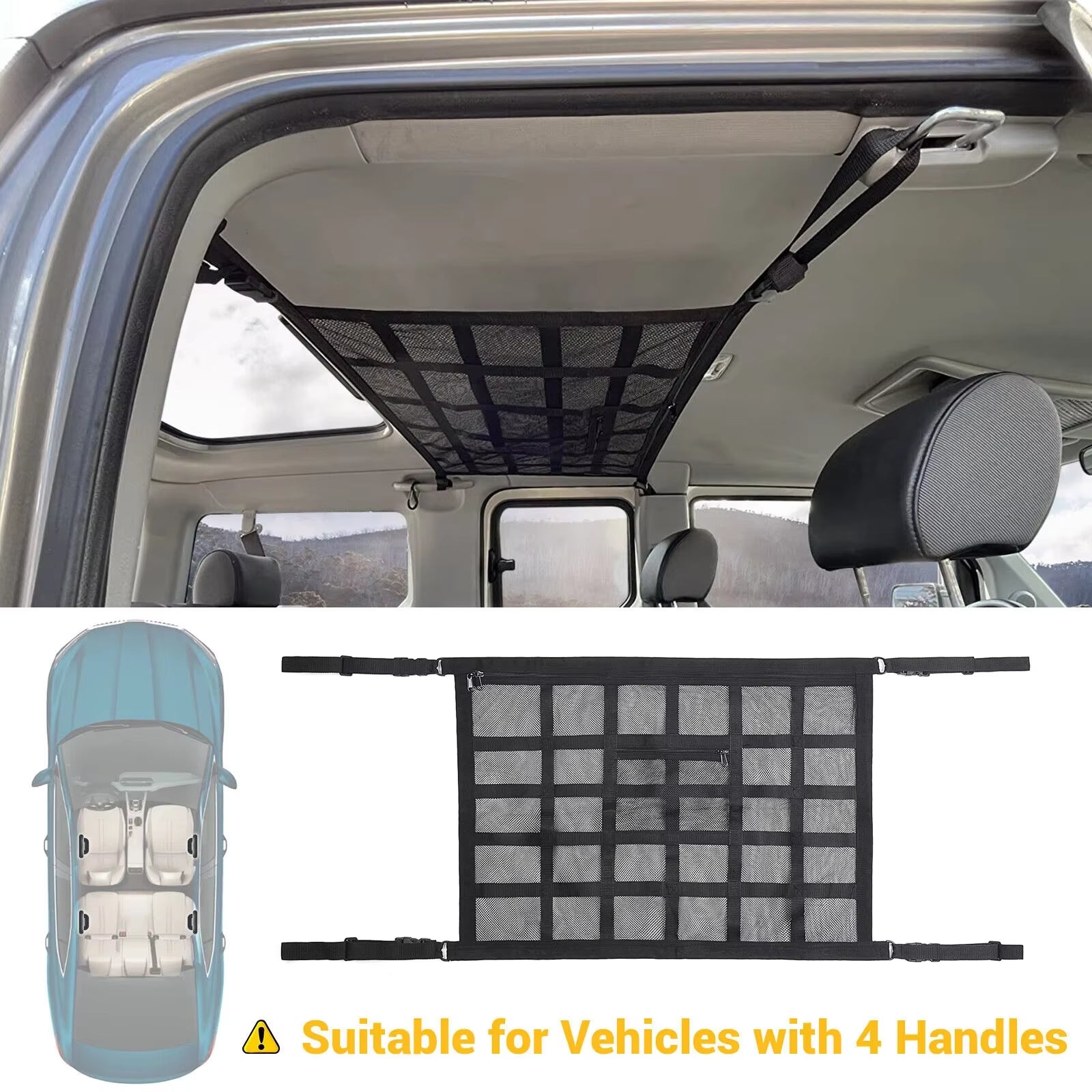 Car Roof Top Ceiling Cargo Net Pocket Mesh Organizer Bag Universal 90X65Cm anti Sagging Luggage for SUV Van Camping Cab