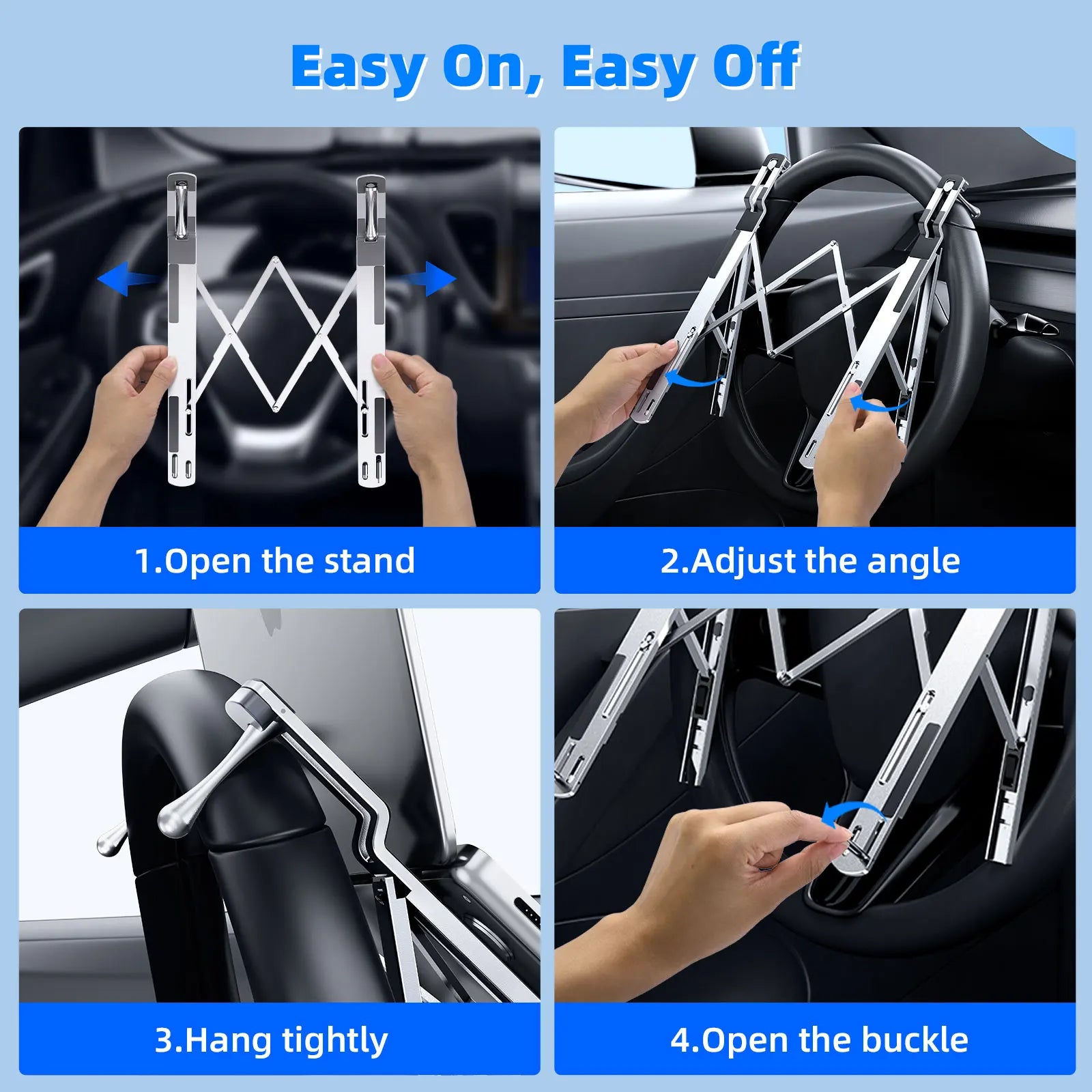 Car Steering Wheel Laptop Stand Foldable Portable 5-Level Adjustable Notebook Bracket for Macbook Tablet Stand Holder