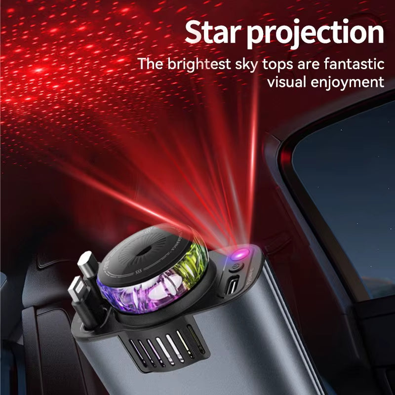 5-In-1 Car Aromatherapy Essential Oil Diffuser Starry Light 45W Retractable Phone Charger with IOS Type C PD30W Cable for Iphone