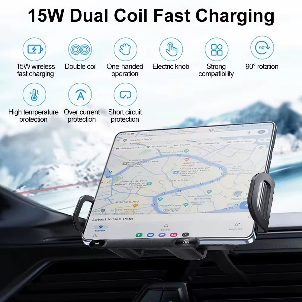 Car Wireless Charger Dual Coil Fold Screen Car Fast Charging Stand for Galaxy Z Fold 6 Flip 3 Air Vent Car Phone Holder