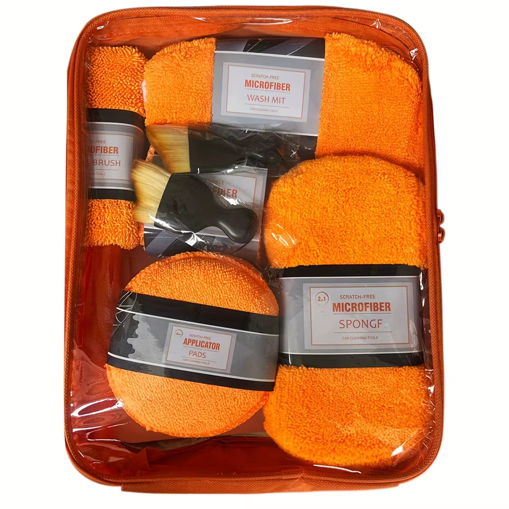 11Pcs Microfiber Car Cleaning Kit Tire Brush Scratch Removal Pads Detailing Sponges Interior Cleaning Essentials Cleaning Tools