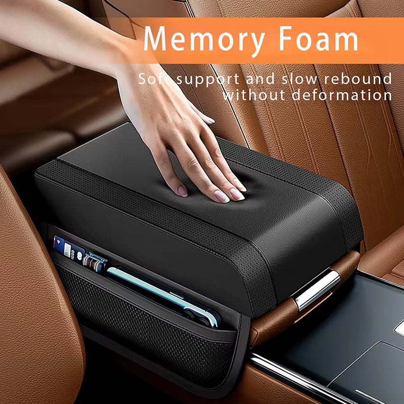 Car Armrest Box Height Pad Universal PU Leather Armrest Cushion with Pocket Central Memory Cotton Elbow Support Armrest Storage