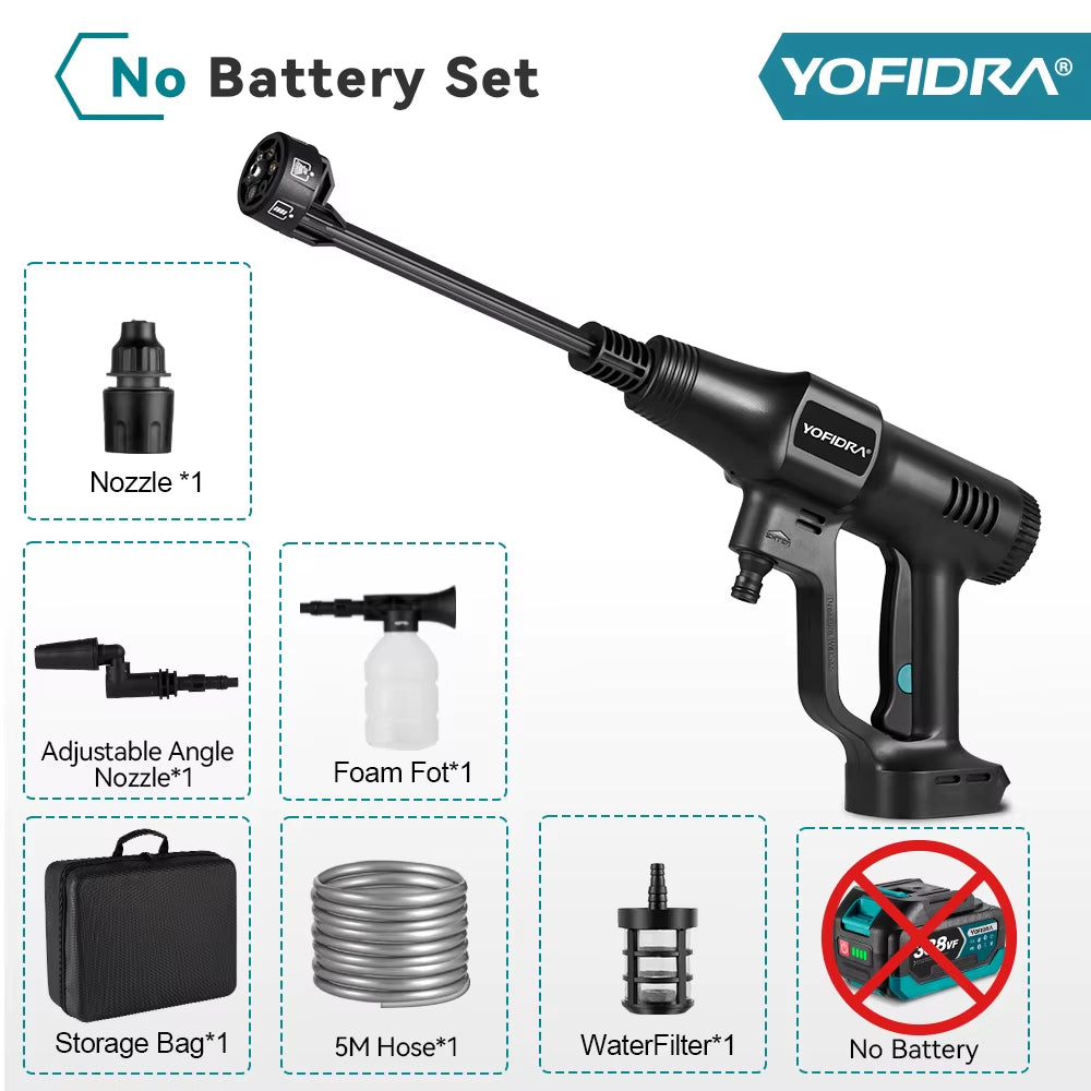 200Bar Brushless High Pressure Car Washer Gun 6 in 1 Electric Garden Washing Water Spray Gun for Makita 18V Battery Pin