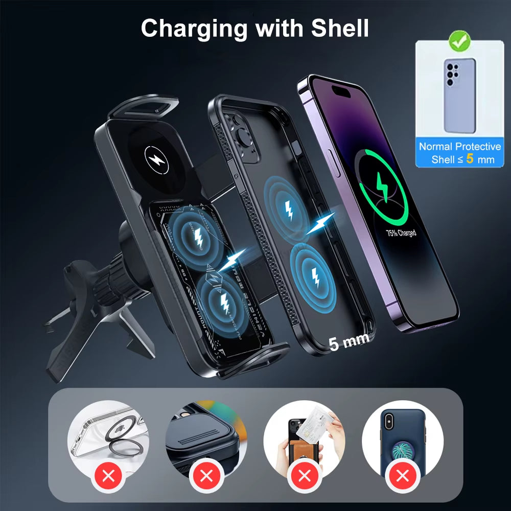 Car Wireless Charger Dual Coil Fold Screen Car Fast Charging Stand for  Galaxy Z Fold 6 Flip 3 Air Vent Car Phone Holder