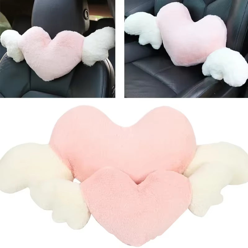 Love Wings Car Headrest Plush Love Neck Pillow Heart-Shaped Plush Style for Your Car Seat Car Accessories