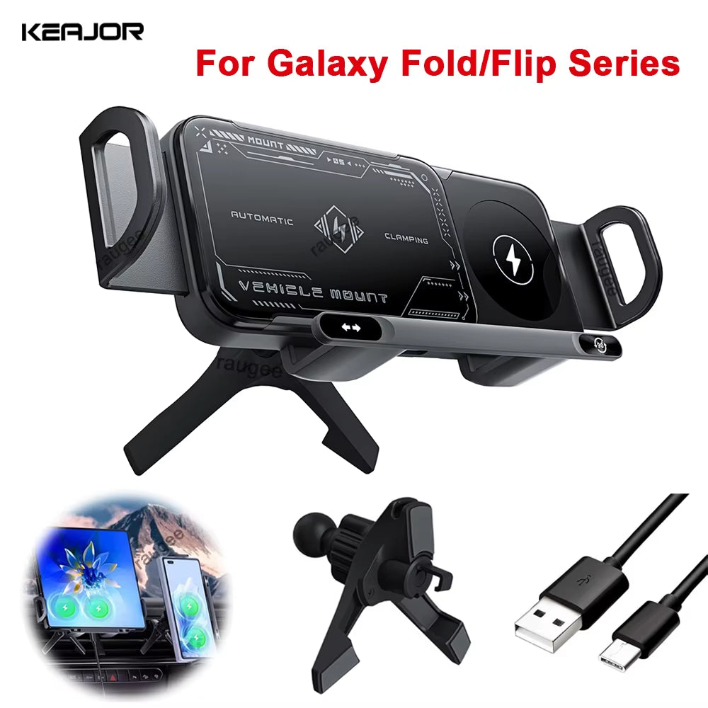Car Wireless Charger Dual Coil Fold Screen Car Fast Charging Stand for  Galaxy Z Fold 6 Flip 3 Air Vent Car Phone Holder