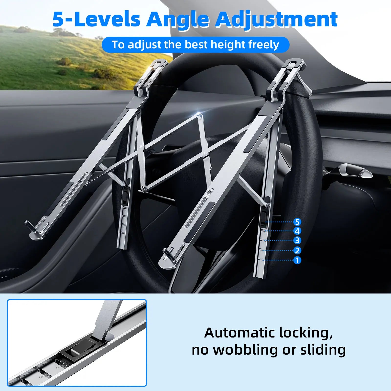 Car Steering Wheel Laptop Stand Foldable Portable 5-Level Adjustable Notebook Bracket for Macbook Tablet Stand Holder