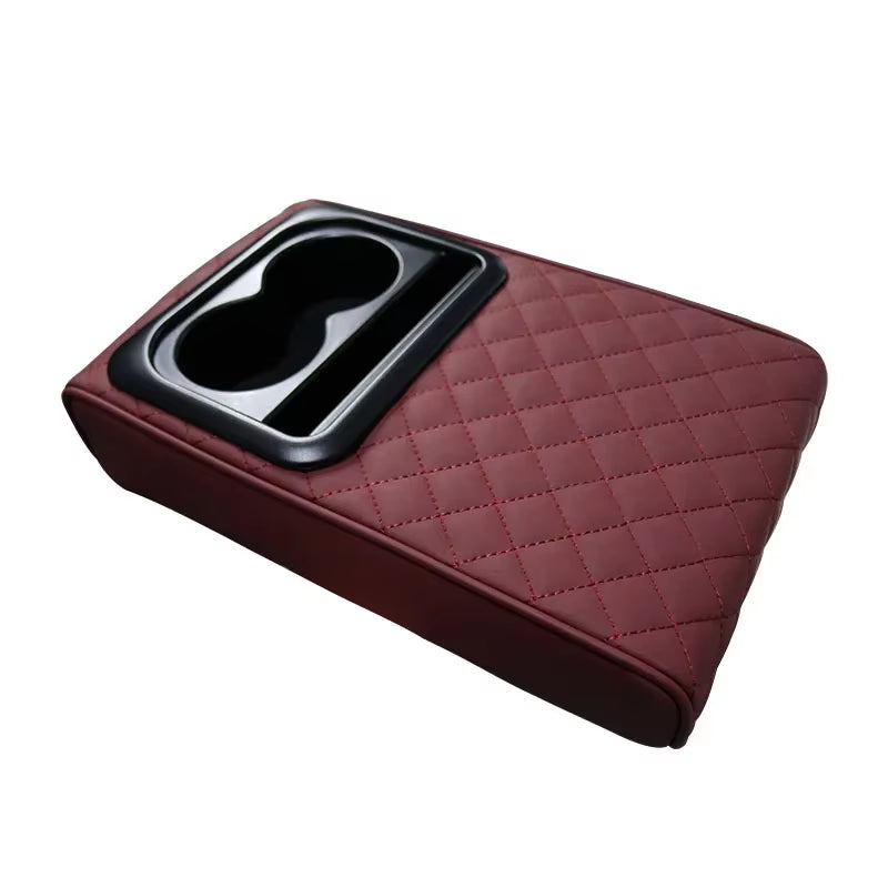 Auto Center Console Armrest Cushion with 2 Cup Holder PU Leather Armrest Pad Portable Car Amrest Pillow Cover Height Pad