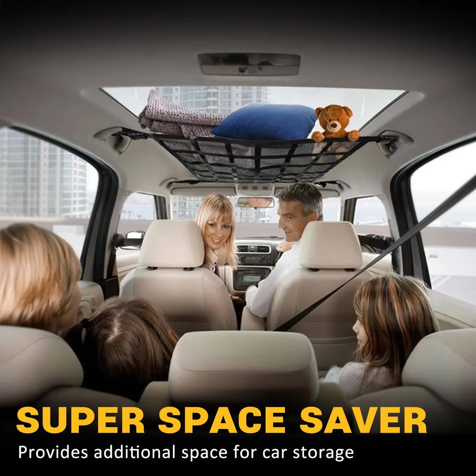 Car Roof Top Ceiling Cargo Net Pocket Mesh Organizer Bag Universal 90X65Cm anti Sagging Luggage for SUV Van Camping Cab