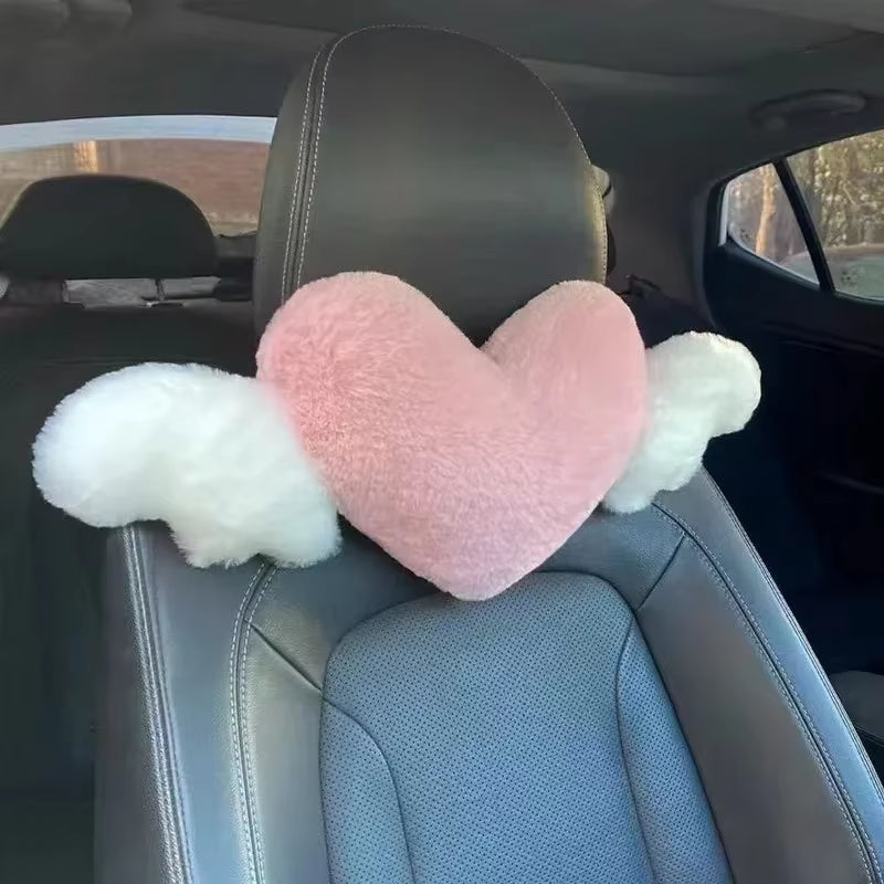 Love Wings Car Headrest Plush Love Neck Pillow Heart-Shaped Plush Style for Your Car Seat Car Accessories