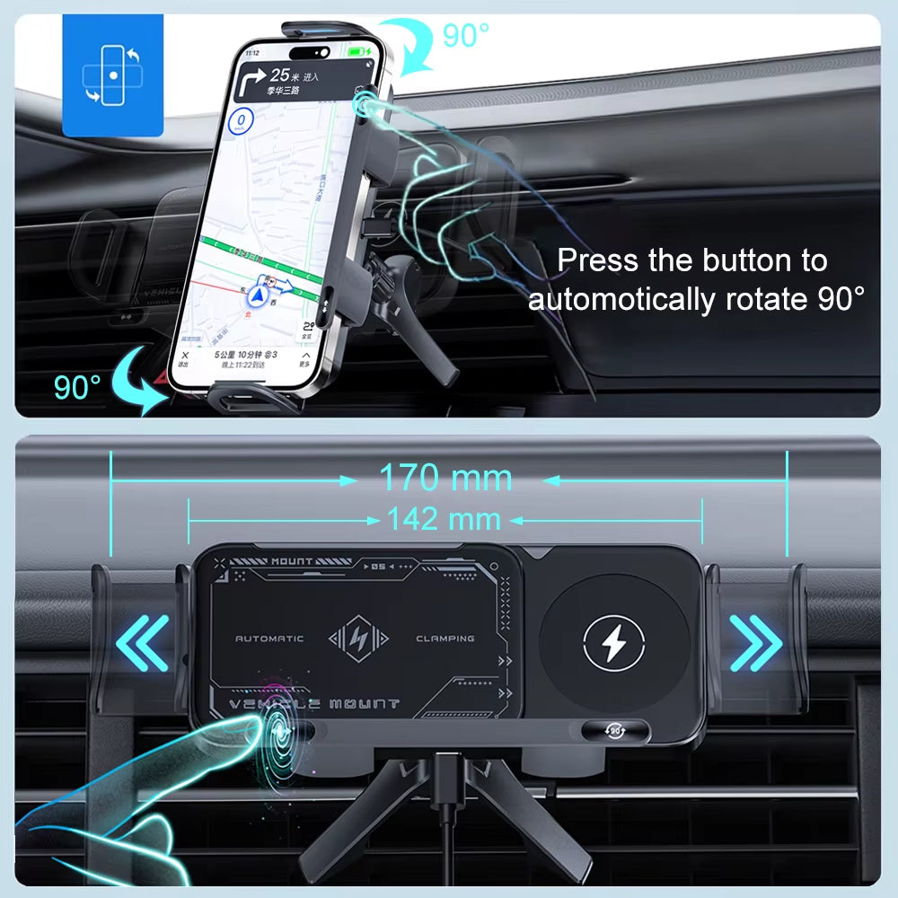 Car Wireless Charger Dual Coil Fold Screen Car Fast Charging Stand for  Galaxy Z Fold 6 Flip 3 Air Vent Car Phone Holder