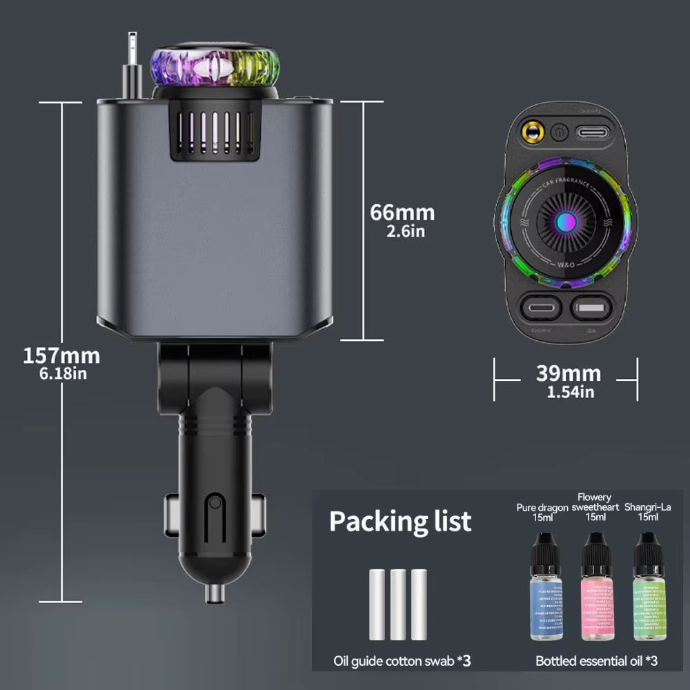 5-In-1 Car Aromatherapy Essential Oil Diffuser Starry Light 45W Retractable Phone Charger with IOS Type C PD30W Cable for Iphone