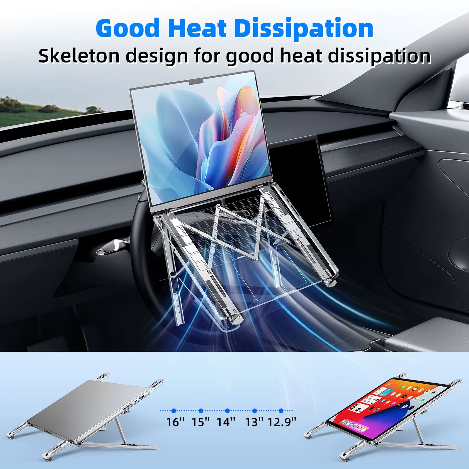 Car Steering Wheel Laptop Stand Foldable Portable 5-Level Adjustable Notebook Bracket for Macbook Tablet Stand Holder