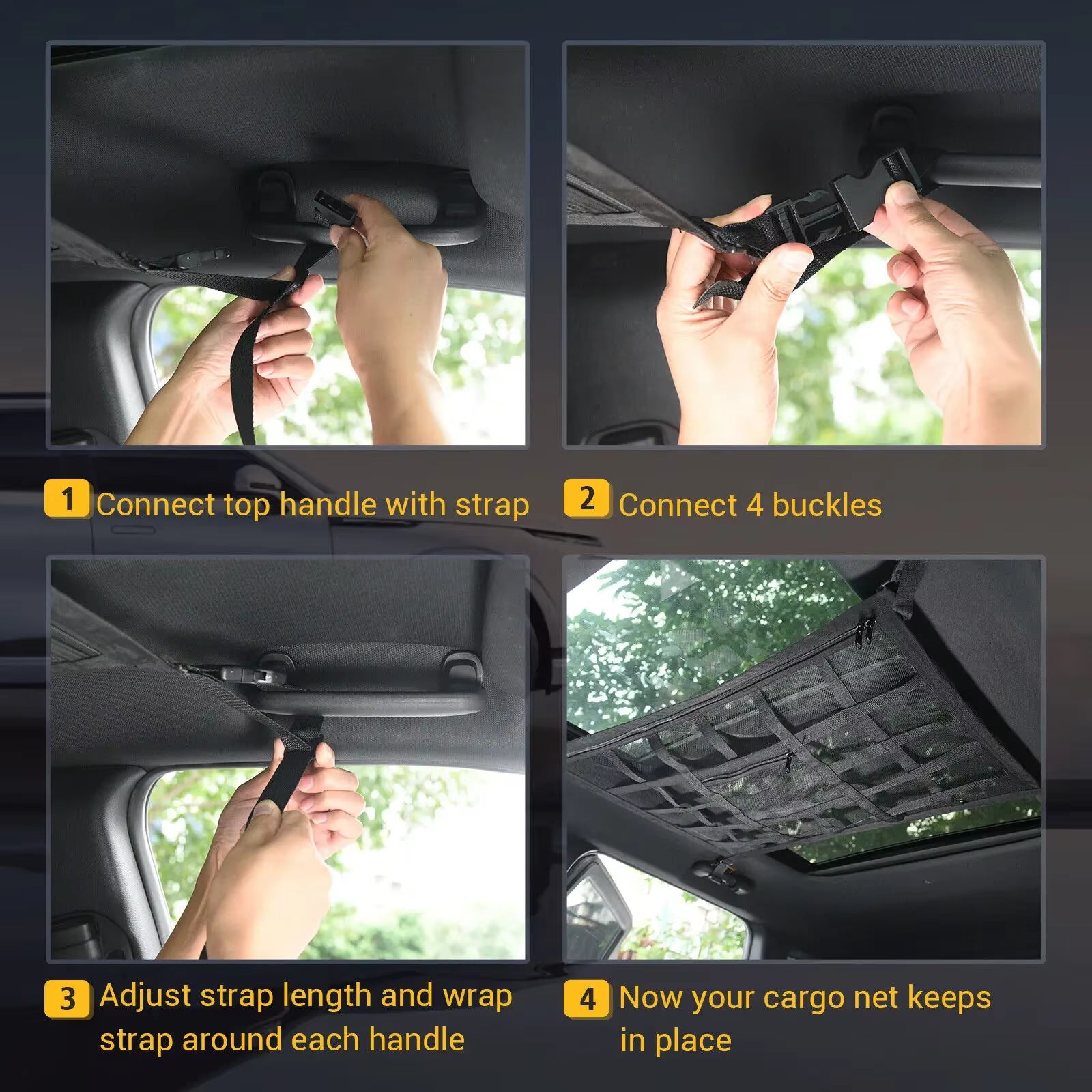 Car Roof Top Ceiling Cargo Net Pocket Mesh Organizer Bag Universal 90X65Cm anti Sagging Luggage for SUV Van Camping Cab