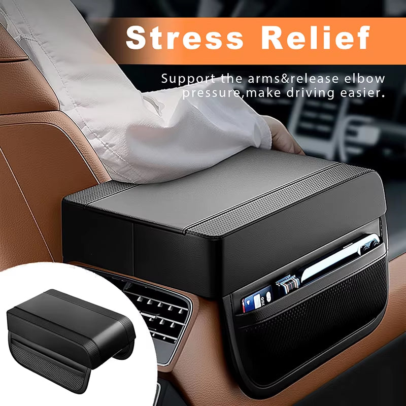 Car Armrest Box Height Pad Universal PU Leather Armrest Cushion with Pocket Central Memory Cotton Elbow Support Armrest Storage