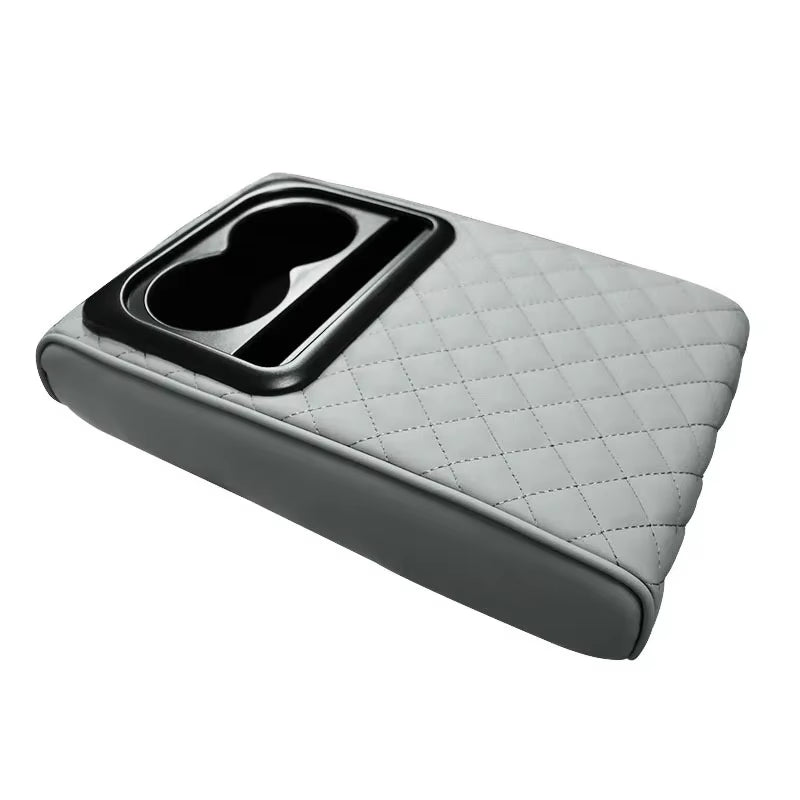 Auto Center Console Armrest Cushion with 2 Cup Holder PU Leather Armrest Pad Portable Car Amrest Pillow Cover Height Pad