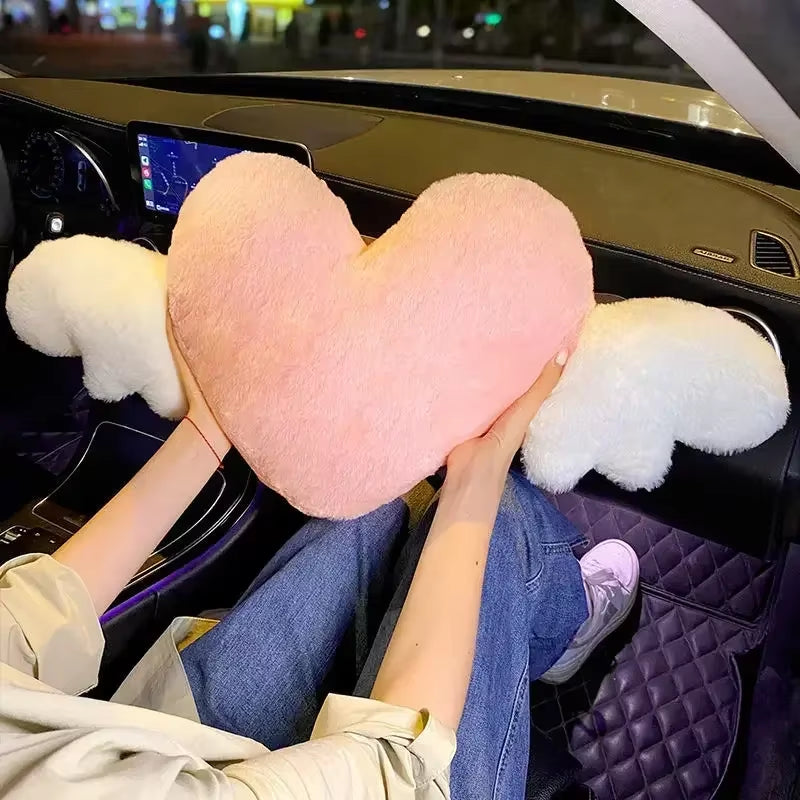 Love Wings Car Headrest Plush Love Neck Pillow Heart-Shaped Plush Style for Your Car Seat Car Accessories