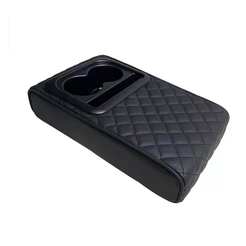 Auto Center Console Armrest Cushion with 2 Cup Holder PU Leather Armrest Pad Portable Car Amrest Pillow Cover Height Pad