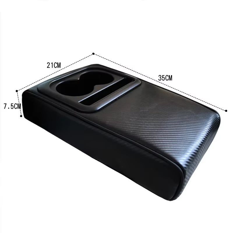 Auto Center Console Armrest Cushion with 2 Cup Holder PU Leather Armrest Pad Portable Car Amrest Pillow Cover Height Pad