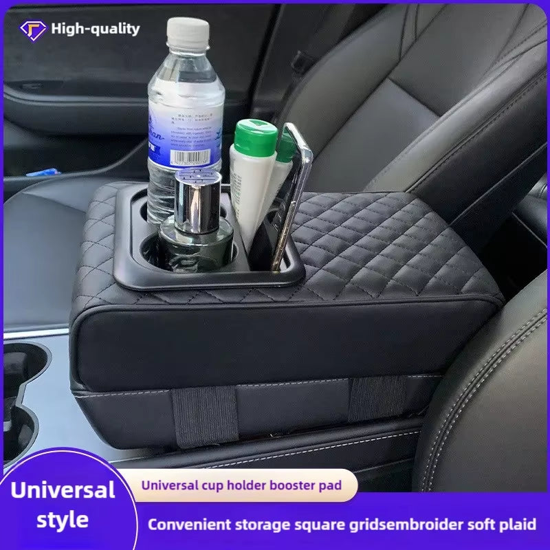 Auto Center Console Armrest Cushion with 2 Cup Holder PU Leather Armrest Pad Portable Car Amrest Pillow Cover Height Pad