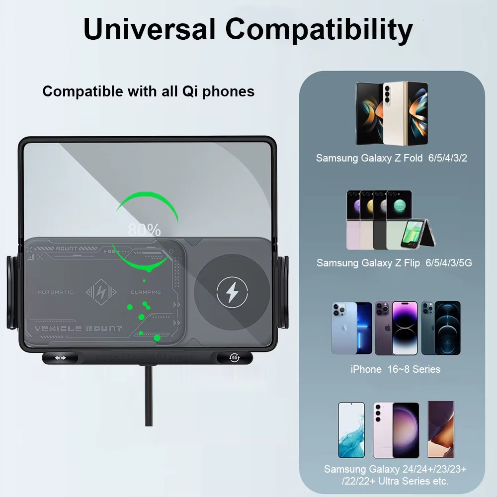 Car Wireless Charger Dual Coil Fold Screen Car Fast Charging Stand for  Galaxy Z Fold 6 Flip 3 Air Vent Car Phone Holder